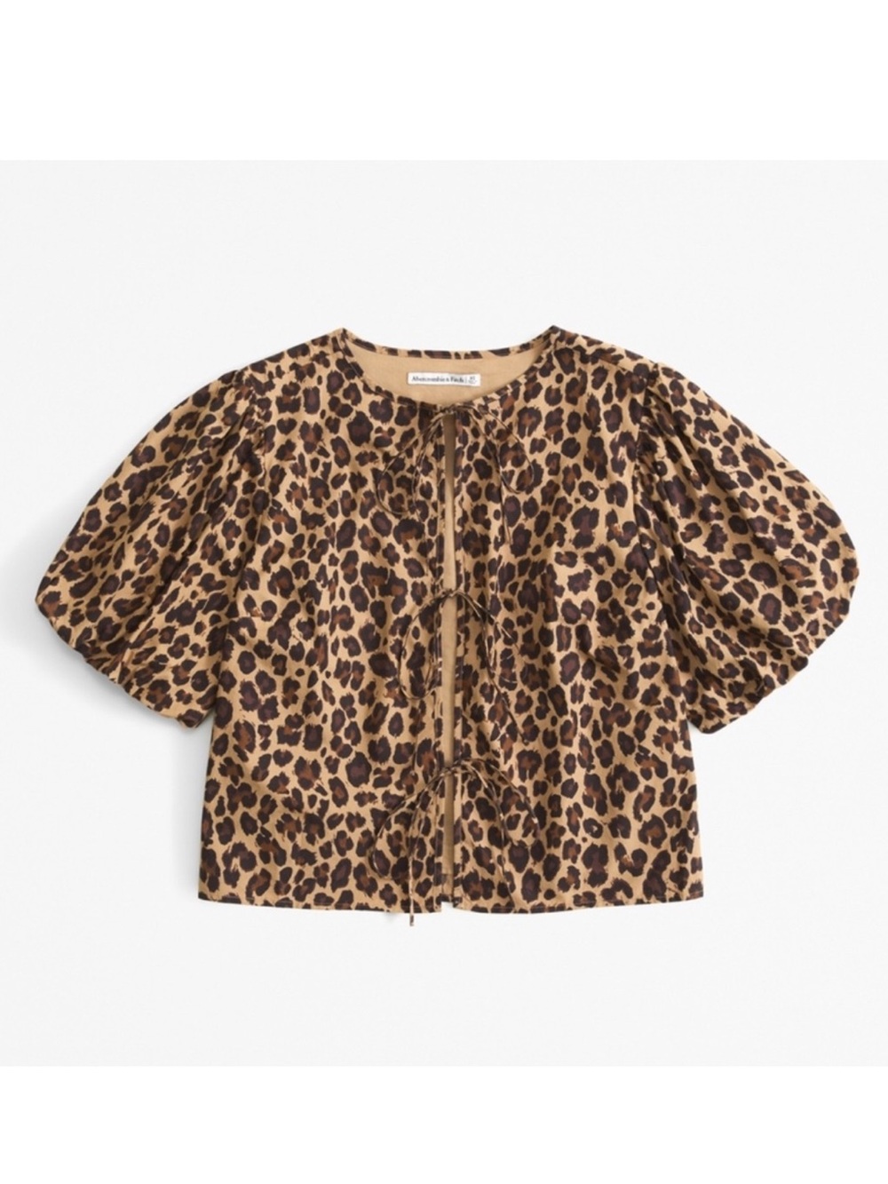 Abercrombie Short Sleeve Tie Front Top Leopard Cheetah Print Poplin